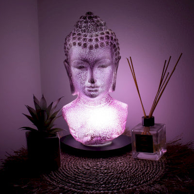 Boeddha Buste Lamp Lavender Crackle - Ovale Standaard