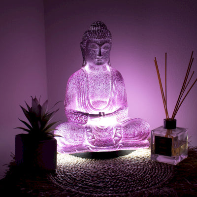 Meditatie Boeddha Lamp Lavender Crackle - Ovale Standaard