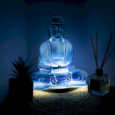 Meditatie Boeddha Lamp Sky Blue - Ovale Standaard