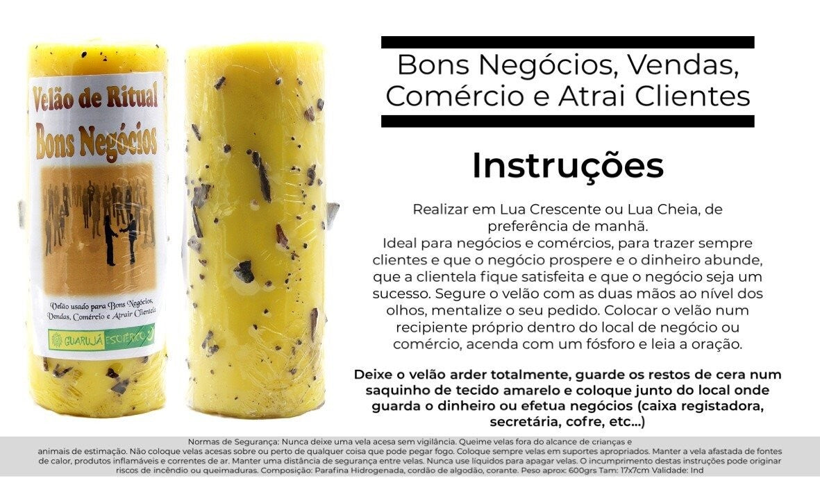 Velão Ritual Bons Negócios – Rituele Kaars voor Goede Zaken & Zakelijk Succes 17x7cm