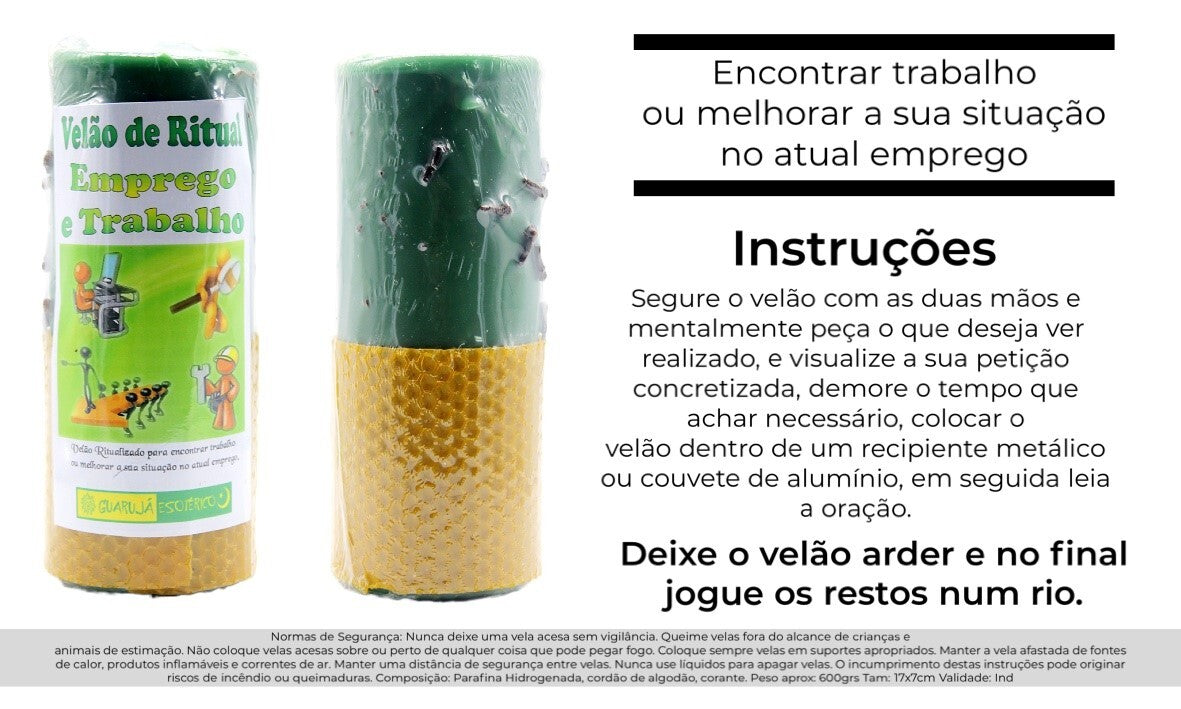 Vela Ritual Emprego e Trabalho – Rituele Kaars voor Werk & Carrière 17x7cm