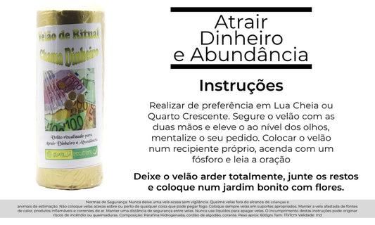 Velão Ritual Chama Dinheiro – Rituele Kaars om Geld aan te Trekken 17x7cm