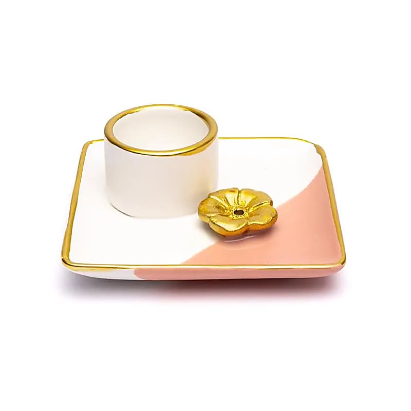 Keramische Smudge & Wierookbrander | Bloem | Roze, Wit & Goud