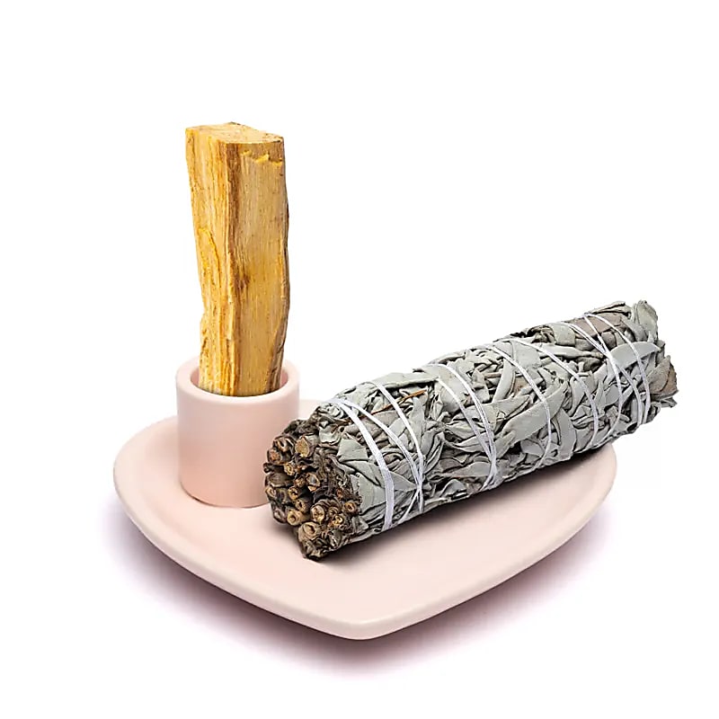Ceramic smudge bowl and Palo Santo burner heart shape pastel pink