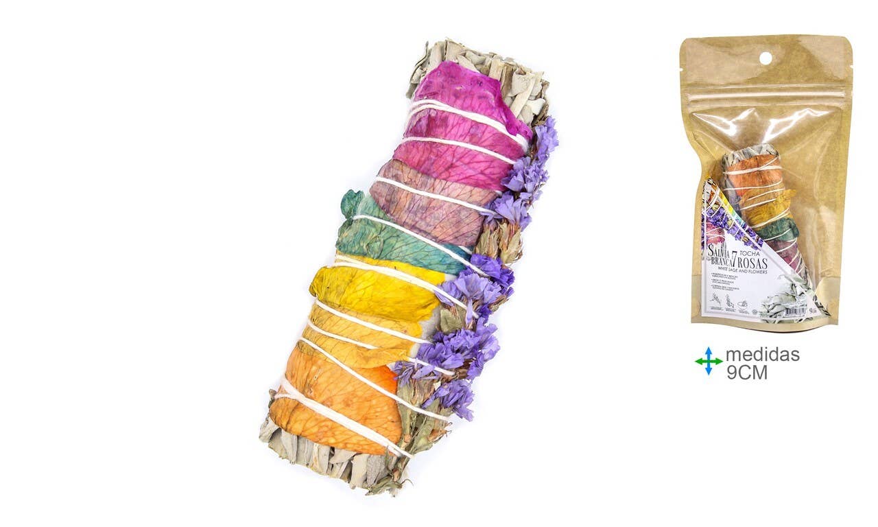 Witte Salie Smudge Toorts met 7 Rozen 9cm – Reiniging & Liefdesenergie