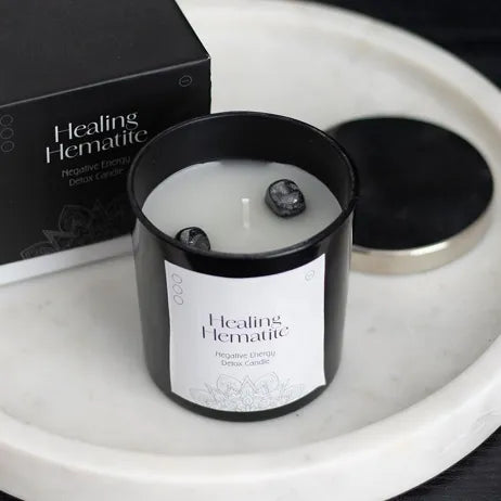 Healing Hematite Detox Kaars met Hematiet Kristallen