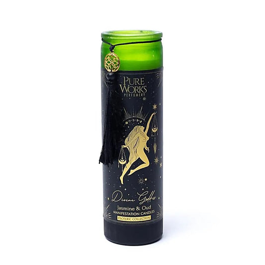 Divine Goddess Manifestation Candle in glass with tassel