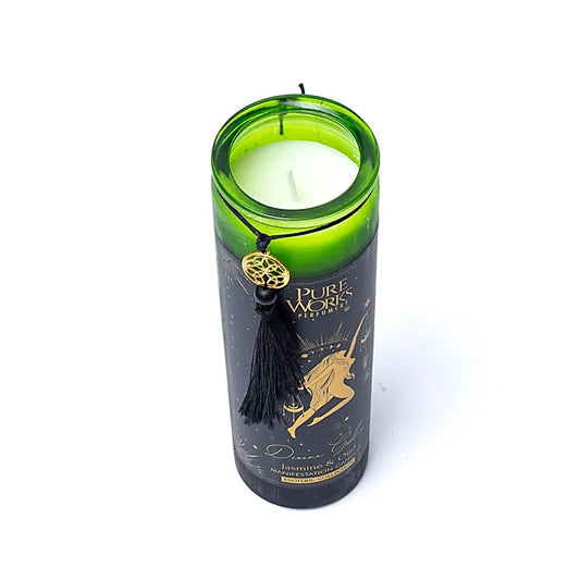 Divine Goddess Manifestation Candle in glass with tassel