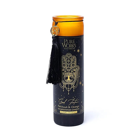 Good Fortune Manifestation Candle in glass with tassel
