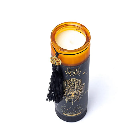 Good Fortune Manifestation Candle in glass with tassel