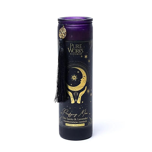 Purifying Moon Manifestation Candle in glass with tassel