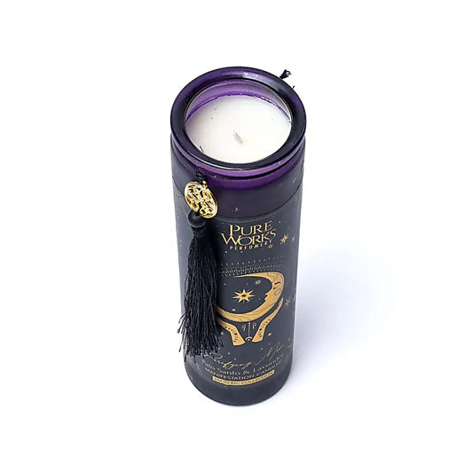 Purifying Moon Manifestation Candle in glass with tassel