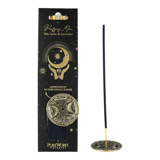 Purifying Moon Wierookset met Houder – Palo Santo & Lavendel | Drievoudige Maan