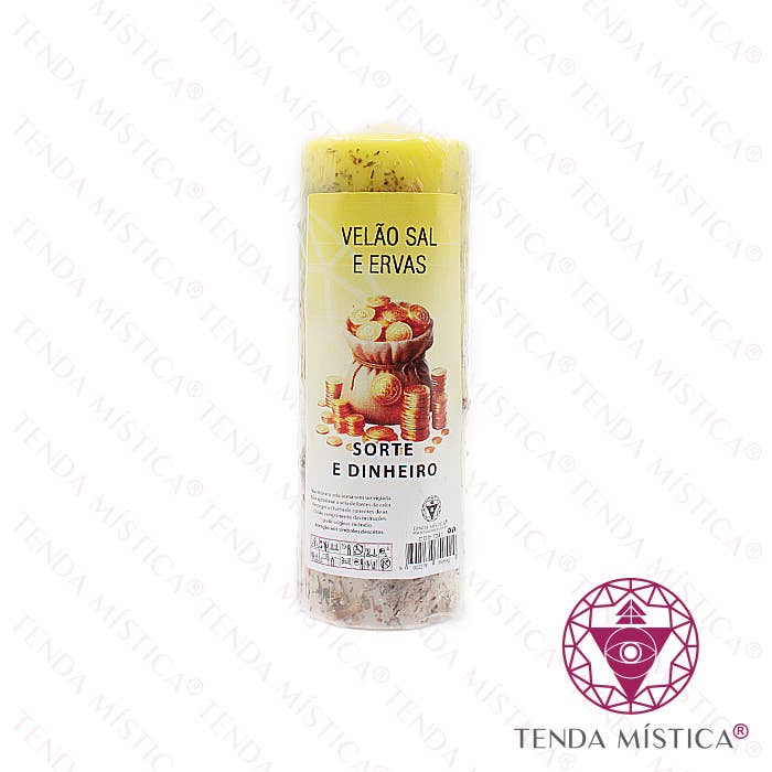 Large Candle Salt and Herbs Happiness and Money