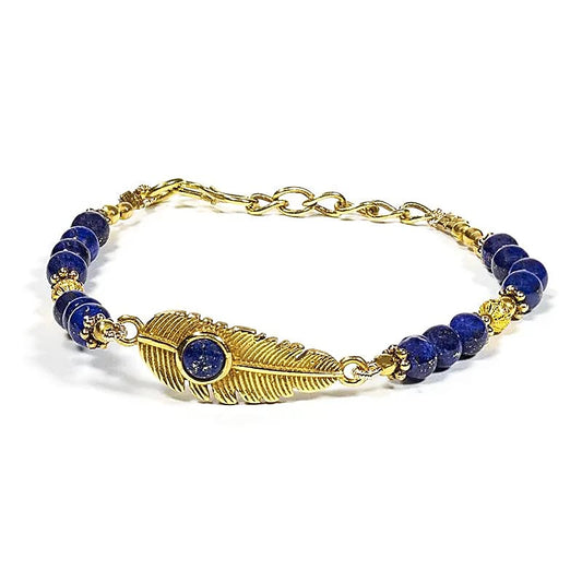 Armband met Veer & Lapis Lazuli Kralen | Spiritueel Sieraad