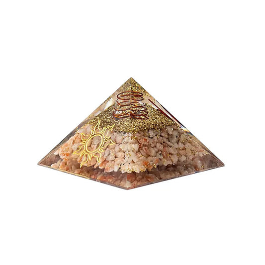 Orgoniet pyramide zonnesteen met zon symbool 7,5 cm