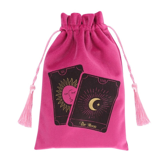 Pink velvet drawstring bag for tarot cards