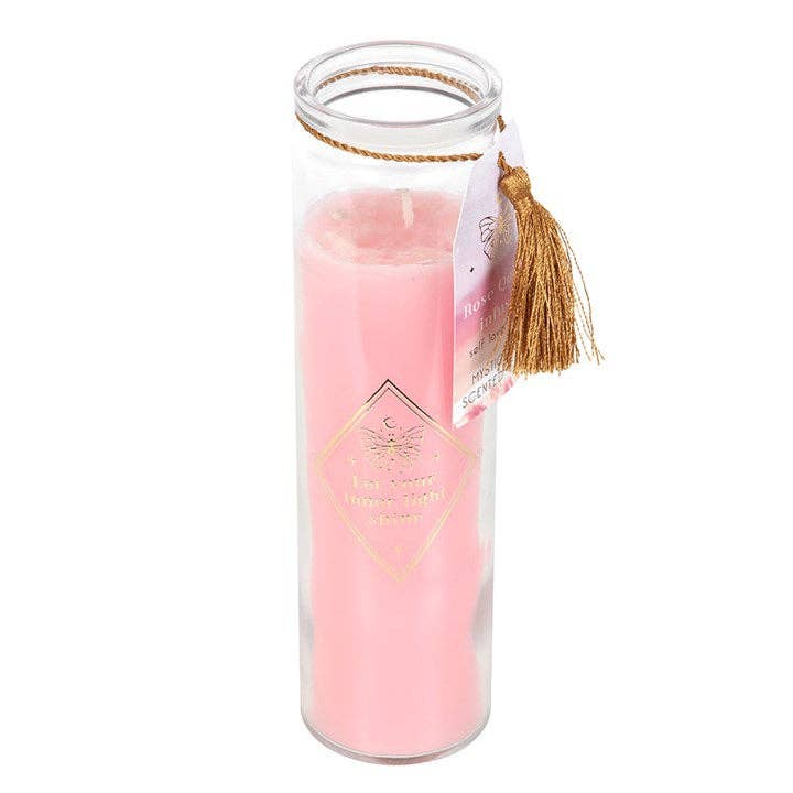 Mystical Rose Tube Candle with Rose Quartz Crystals