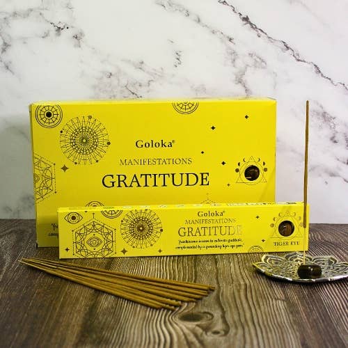 Goloka Manifestations Gratitude wierook met tijgeroog edelsteen
