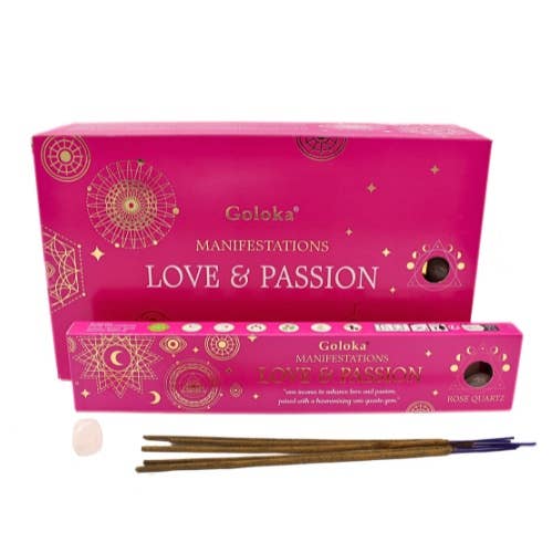 Goloka Manifestations wierook Love & Passion met rozenkwarts edelsteen